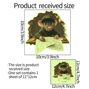 3D fluorescent cartoon mouse writing sticker for wall and corner decoration, 10x10cm