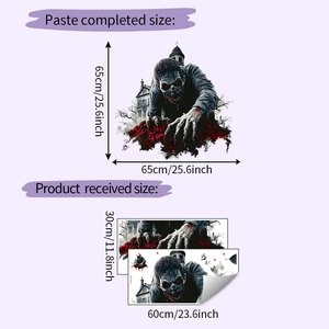 Detail showing the 60x30cm sticker layout and 65x65cm finished zombie wall decal size