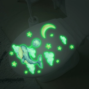 Sticker de toilette phosphorescent avec baleine de rêve, lune et étoiles dans le noir