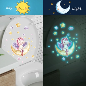 Luminous unicorn and moon wall stickers with day and night glowing effect for bathroom