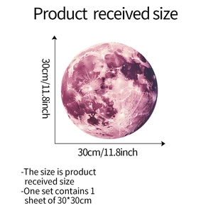 Luminous 30cm pink moon wall sticker for kids room home decor with glowing lunar texture