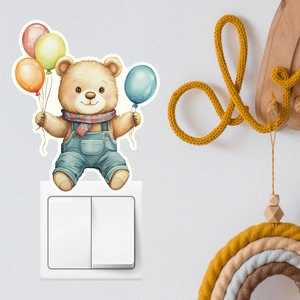 Detailed view of a cartoon bear with balloons glow-in-the-dark wall sticker for light switches