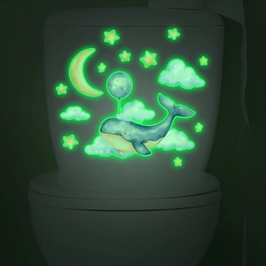 Autocollants muraux baleine et lune phosphorescents pour la salle de bain