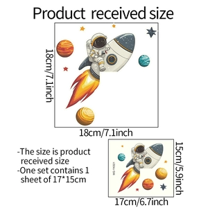 Luminous astronaut rocket wall sticker dimensions 18x18cm and 17x15cm for kids room