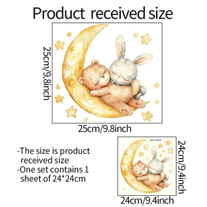Luminous cartoon bear and rabbit sleeping on moon wall sticker for home and bathroom decor