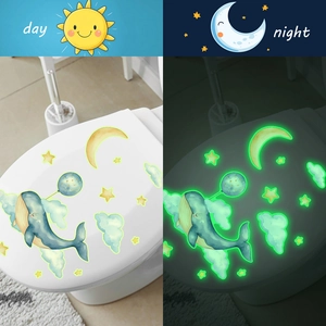Autocollants lumineux baleine et lune pour abattant de WC et déco de salle de bain