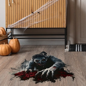 3D Halloween wall decal featuring a scary zombie emerging from a cracked floor hole