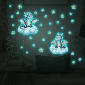 Glow In The Dark Dinosaur Wall Stickers Cartoon Dragon Cloud Star Luminous PVC Self Adhesive Decals For Kids Room Decor