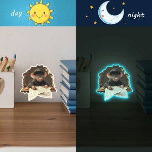 Luminous cartoon mouse wall sticker showing day and night glowing blue visual effects