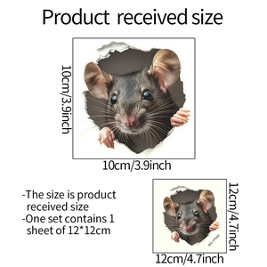 3D fluorescent wall sticker showing realistic mouse inside a broken wall hole