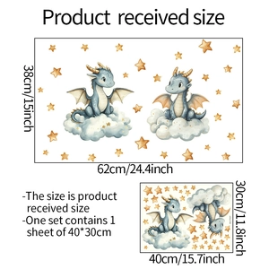 Luminous cartoon dragon and star wall stickers for kids room decor with dimensions