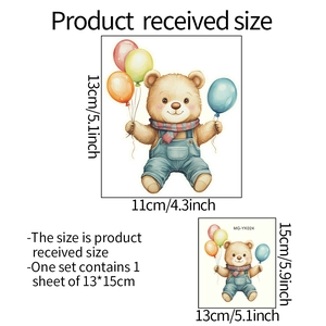 Detailed size specifications for teddy bear balloon cartoon wall sticker 13x15cm