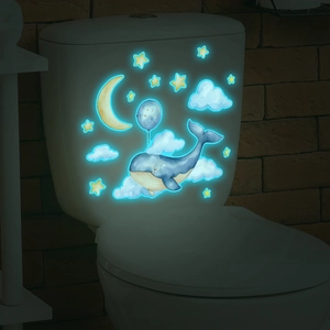 Stickers muraux lumineux avec baleine bleue, lune et étoiles brillant dans le noir