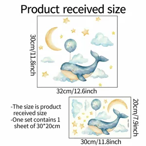 Stickers muraux baleine et étoiles lumineux pour salle de bain et chambre, feuille 30x20cm