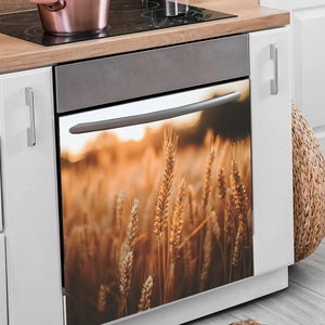 Autocollant de lave-vaisselle avec champ de blé au coucher du soleil pour la cuisine