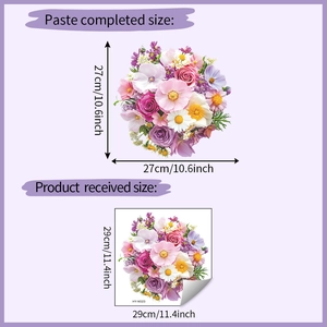 Detail showing dimensions of vintage floral wall stickers for bathroom decoration