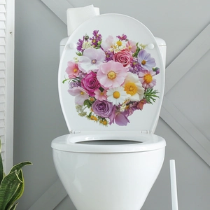 Vintage Floral Toilet Lid Sticker Self Adhesive Waterproof PVC Flower Wall Decal For Bathroom Home Decoration Accessories