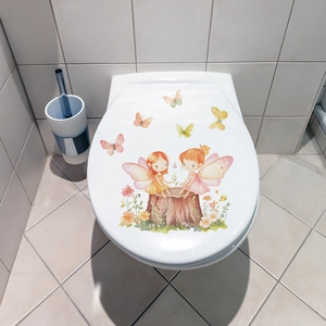 Simpatico Adesivo per WC in PVC con Fata delle Farfalle e Fiori Impermeabile Autoadesivo per Pareti del Bagno Casa