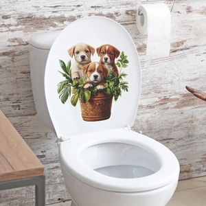 Self-adhesive cute puppies and green plants waterproof toilet sticker home decor decal