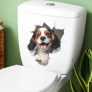 3D cracked wall sticker featuring a cute dog peeking out for bathroom home decoration