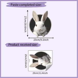 Detailed 3D rabbit wall sticker layout with size 27x23cm and packing layout specifications