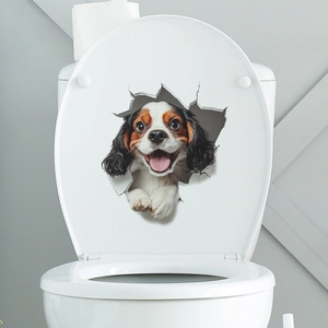 3D hole-in-the-wall sticker featuring a cute pug dog for bathroom toilet decoration