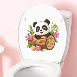 Cute Cartoon Panda Floral Bathroom Toilet Sticker Waterproof PVC Removable Wall Decal For Washroom Home Interior Decoration