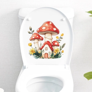 Adesivo per casa a fungo in acquerello per decorazione del coperchio del water bagno