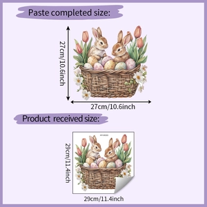 Easter basket bunny wall sticker dimensions showing 27x27cm layout and size details