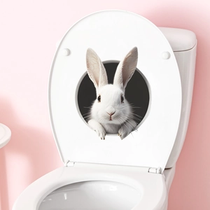 3D wormhole white rabbit wall sticker for bathroom decor with realistic 3D effect