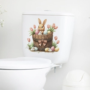 Easter rabbit in wooden bucket wall sticker for bathroom toilet tank decoration