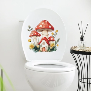 Adesivo per WC con casa a fungo cartone animato e decorazioni murali floreali fiabesche
