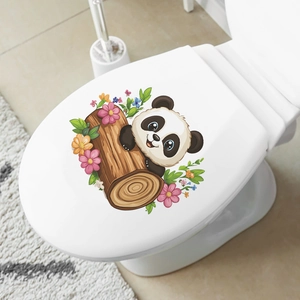 Cute cartoon panda and colorful flowers self-adhesive toilet seat lid decor sticker
