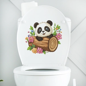 Cute cartoon panda and floral self-adhesive bathroom toilet sticker for home decoration