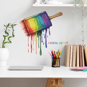 Rainbow paint brush wall decal with colorful quotes for creative home office decoration