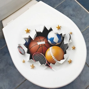 3D Sports Theme Toilet Sticker Waterproof PVC Broken Wall Basketball Football Decal Creative Home Bathroom Decor