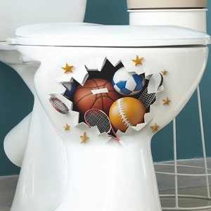 3D sports themed wall sticker with basketball and football for bathroom toilet decoration