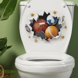 3D sports themed wall decal with basketball soccer and racket for home toilet decor