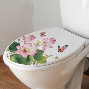 Lotus Blume Schmetterling Toilettensitz Aufkleber PVC Wasserdicht Selbstklebend Badezimmer Dekoration Wandaufkleber