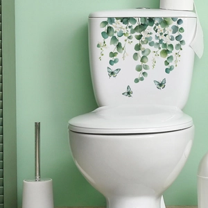 Stickers autocollants de feuilles d'eucalyptus et papillons pour couvercle de WC