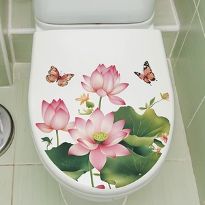 Selbstklebender WC-Sticker mit rosa Lotusblumen und grünen Blättern für das Bad