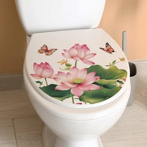 Wasserfester Toilettendeckel-Aufkleber mit Lotus und Schmetterling für Bad-Deko
