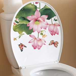 Wasserdichter PVC Toilettensitz-Aufkleber mit Lotusblumen und Schmetterlingen im Asia-Stil