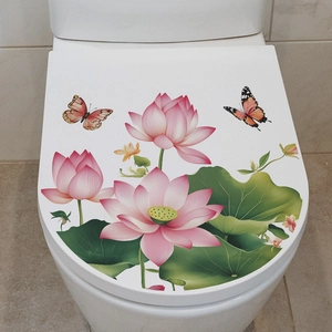 Wasserdichter Aufkleber mit Lotus und Seerosenblatt für Toilettendeckel mit Schmetterlingen