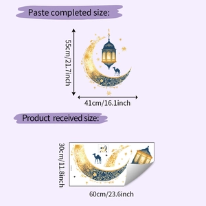Ramadan moon wall sticker size guide with crescent and lantern designs for home decor