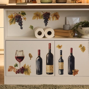 Self-adhesive red wine and grape theme wall stickers for kitchen cabinet decoration