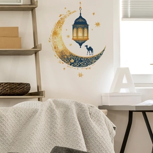 Golden moon and camel Ramadan wall sticker for bedroom and living room decor