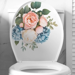 Floral Hydrangea Rose Green Leaf Bathroom Toilet Sticker Waterproof PVC Removable Home Wall Decal Decoration