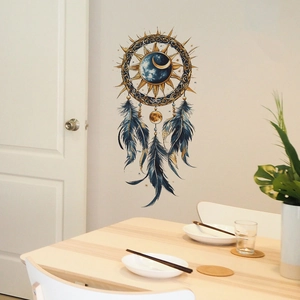 Artistic sun and moon dreamcatcher wall sticker with feathers for home decor