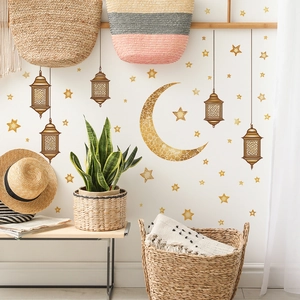 Golden moon and star wall stickers set for Ramadan home decor in bedroom and living room
